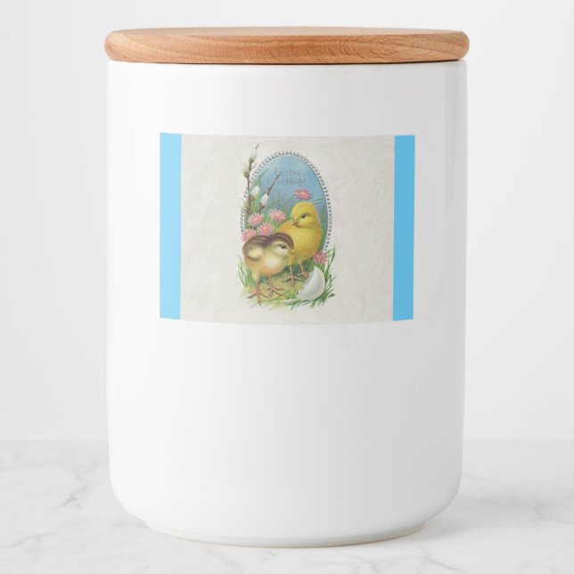 Two Easter Chicks Hatched Egg Pretty Flowers Blue Food Label (Front)