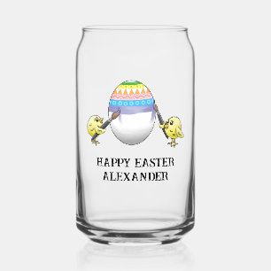 Two Easter chicks paint the Easter egg Can Glass