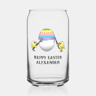 Two Easter chicks paint the Easter egg Can Glass