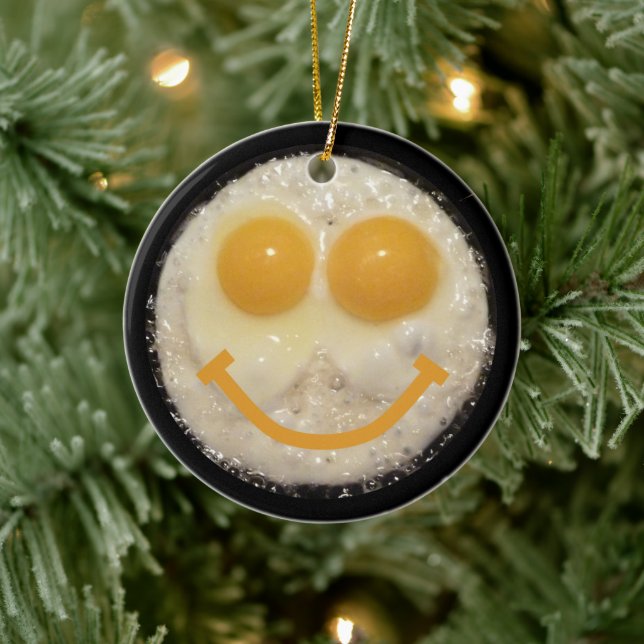 Two Eggs in Frying Pan with Smile Ceramic Ornament (Tree)