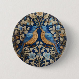 Two Elegant Blue Birds William Morris Inspired  2 Inch Round Button