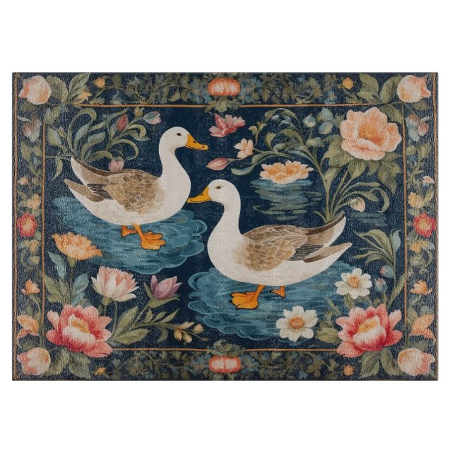 Two Elegant Ducks William Morris Inspired Cutting Board (Front)
