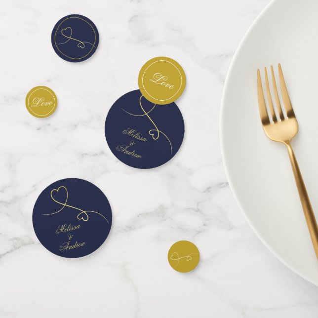 Two Elegant Gold Hearts | Navy Blue & Gold Wedding Confetti (Group)