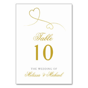 Two Elegant Gold Hearts Personalized Wedding Table Number