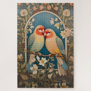 Two Elegant Lovebirds Vintage Floral Jigsaw Puzzle