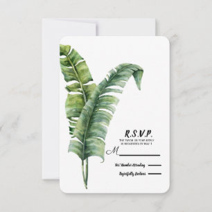 Two Elegant Palm Leaves Tropical Wedding RSVP