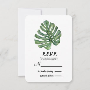 Two Elegant Palm Leaves Tropical Wedding RSVP