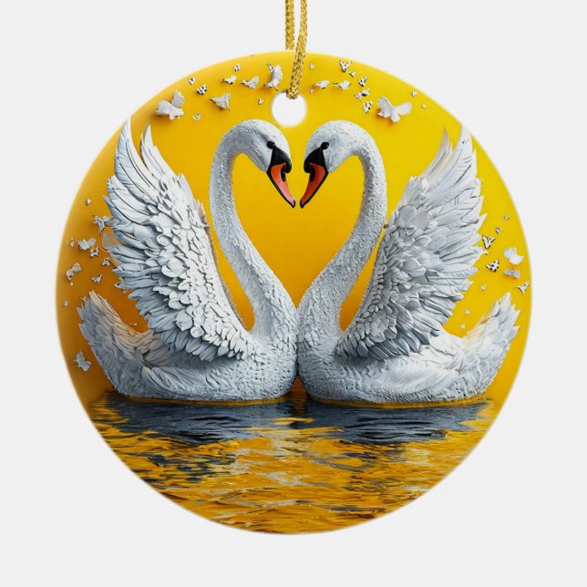 Two Elegant Swans Ceramic Ornament (Front)