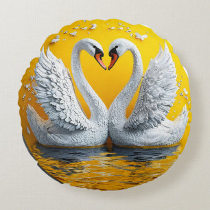 Two Elegant Swans Love Birds Elegant Decor Round Pillow