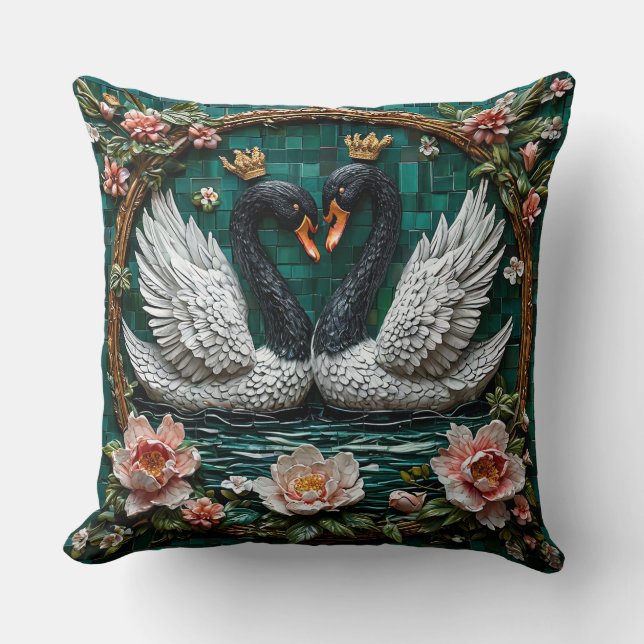 Two Elegant Swans With Crowns Throw Pillow (Front)