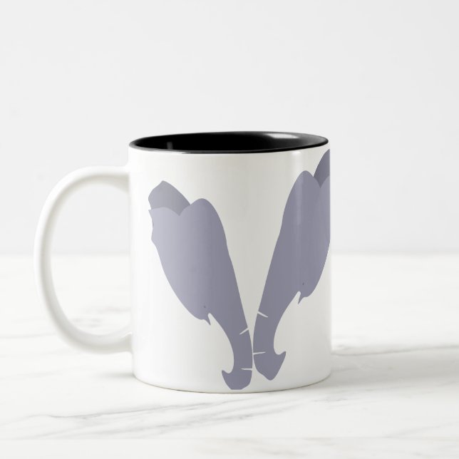 Two Elephant Heads Meet Together Two-Tone Coffee Mug (Left)