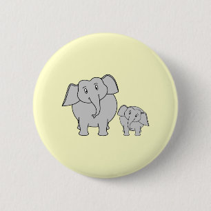 Two Elephants. Cute Adult and Baby Cartoon. 2 Inch Round Button