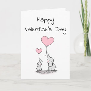 Two Elephants with Balloons Valentine's Day Card