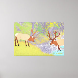 Two Elks in Autumn River Forest Canvas Print