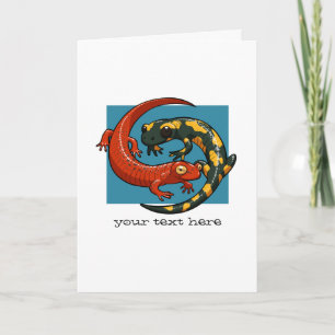 Two Entwined Smiling Salamander Friends Cartoon Card