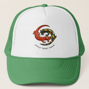 Two Entwined Smiling Salamander Friends Cartoon Trucker Hat