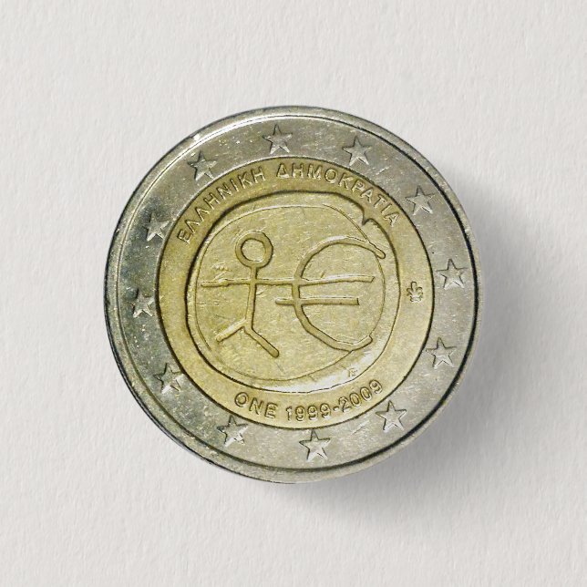 Two Euro Greek coin button (Front)