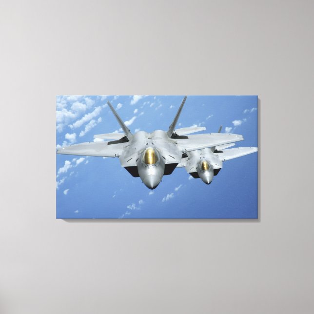 Two F-22 Raptors fly over the Pacific Ocean 2 Canvas Print (Front)