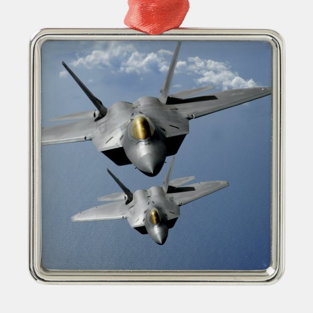 Two F-22 Raptors fly over the Pacific Ocean Metal Ornament (Front)