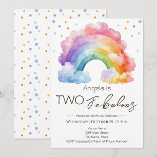 Two Fabulous Rainbow Kids Birthday  Invitation