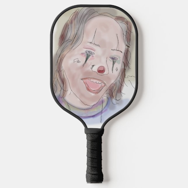 Two Faces, Neither Serious (Art by R. Leah OShell) Pickleball Paddle (Front)