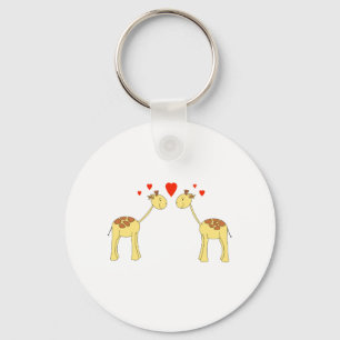 Two Facing Giraffes with Hearts. Cartoon. Keychain
