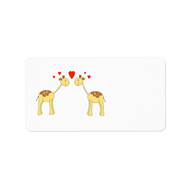 Two Facing Giraffes with Hearts. Cartoon. Label (Front)