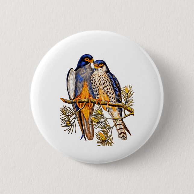 Two Falcons on a Branch 2 Inch Round Button (Front)