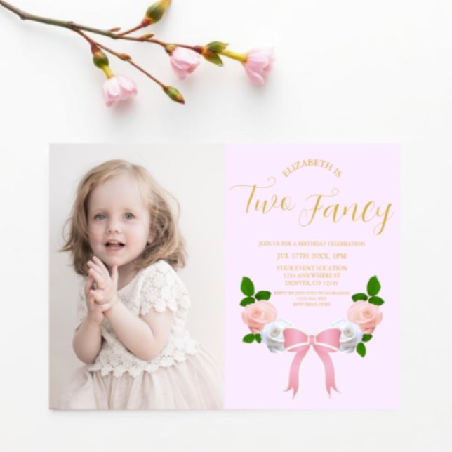 Two Fancy Bow Floral Birthday Invitation (Creator Uploaded)