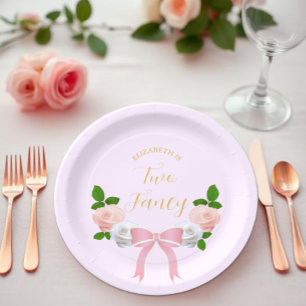 Two Fancy Bow Floral Birthday Paper Plate