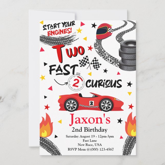 Two Fast 2 Curious 2nd Birthday Party Invitation (Front)