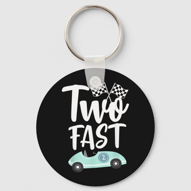Two Fast 2 Curious 2th Birthday Boy Chequered Keychain (Front)