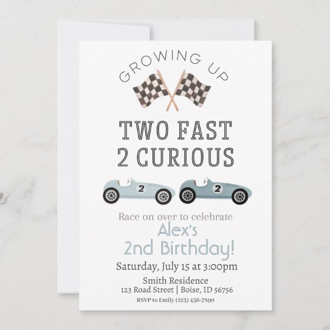Two Fast 2 Curious Birthday Invitation (Front)