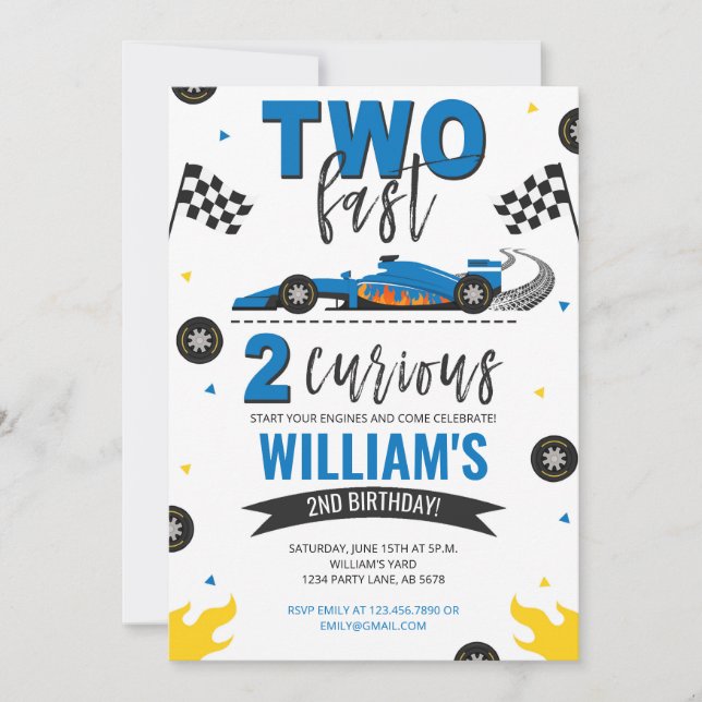 Two Fast 2 Curious Blue Invitation (Front)