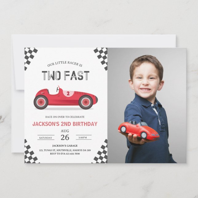 Two Fast 2 Curious Party Race Car 2nd Birthday Inv Invitation (Front)
