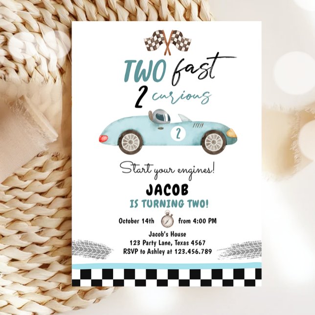 Two Fast 2 Curious Party Race Car 2nd Birthday Invitation (Creator Uploaded)