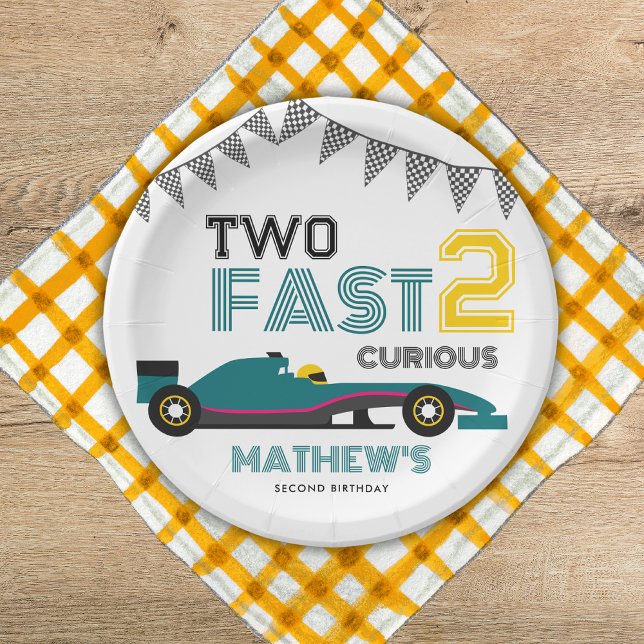 Two Fast 2 Curious Race Car 2nd Birthday Party  Paper Plate (Creator Uploaded)
