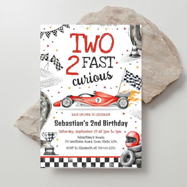 Two Fast 2 Curious Race Car Boy 2nd Birthday Invitation (Creator Uploaded)