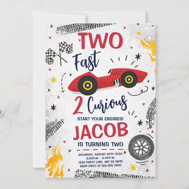 Two Fast 2 Curious Red 2nd Birthday Invitation (Front)