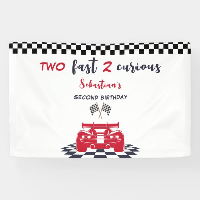 Two fast 2 curious second kids birthday banner (Horizontal)