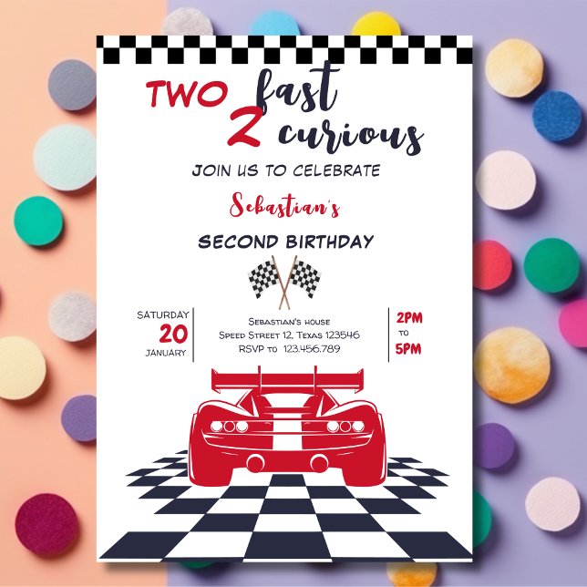 Two fast 2 curious second kids birthday invitation (Creator Uploaded)