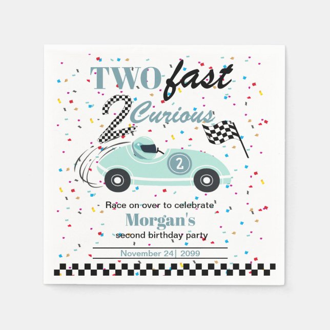Two Fast 2Curious Blue Sports Car Second Birthday  Napkin (Front)
