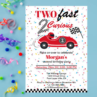 Two Fast 2Curious Red Sports Car Second Birthday  Invitation