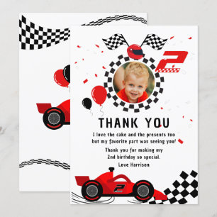 Two Fast 2nd Birthday Kids Cute Red Racing Car Thank You Card