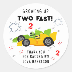 Two Fast 2nd Birthday Kids Racing Cars Custom Classic Round Sticker