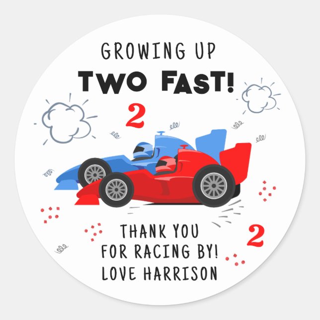 Two Fast 2nd Birthday Kids Racing Cars Custom Classic Round Sticker (Front)