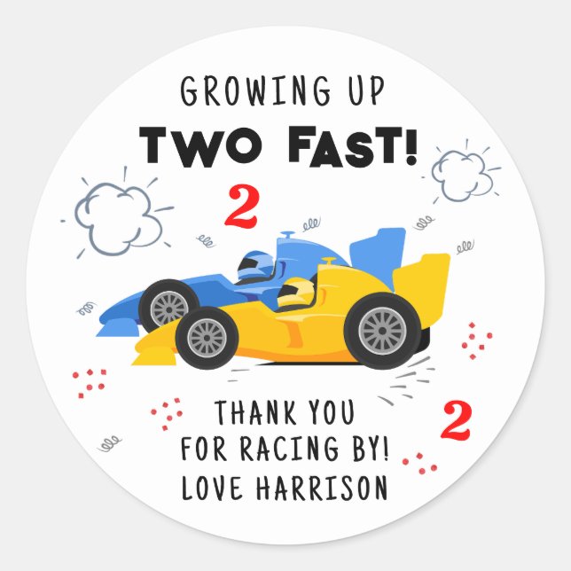 Two Fast 2nd Birthday Kids Racing Cars Custom Classic Round Sticker (Front)