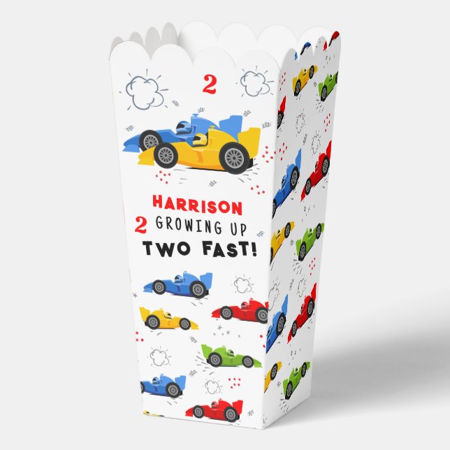 Two Fast 2nd Birthday Kids Racing Cars Custom Favo Favor Box (Front)