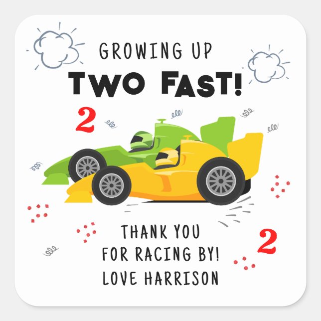 Two Fast 2nd Birthday Kids Racing Cars Custom Square Sticker (Front)