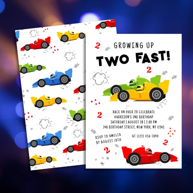 Two Fast 2nd Birthday Kids Racing Cars Invitation (Creator Uploaded)